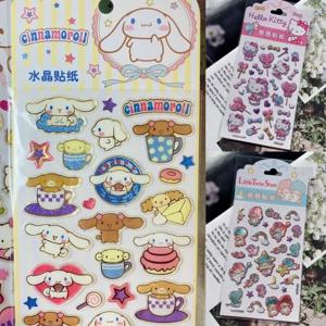 모카 시나모롤 소프트 접착 스티커 헬로 키티 리틀 트윈스타 글리터 롤리팝 3D 컵 노트북 DIY 장식 스티커 장난감