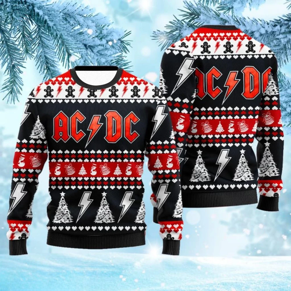 ACDC 어글리 스웨터 3D 레트로 록 밴드 홀리데이 파티 풀오버 따뜻하고 편안한 플러스 사이즈 크리스마스 스웨터 남성 여성용 크리스마스 선물 2026