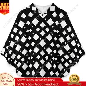 아늑한 플란넬 담요 스웨터, 기하학적 흑백 사각형 포켓이 있는 오버사이즈 후드티(어린이 및 청소년용)