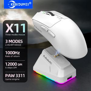 X11 PAW3311 트라이 모드 블루투스 마우스 12000 DPI 무선 마우스 게이밍 마우스 RGB 터치 마그네틱 충전 베이스 BT/2.4G/유선 마우스 X11 PAW3311 Tri-Mode Bluetooth Mouse 12000 DPI Wireless Mouse Gaming Mouse RGB Touch Magnetic Charging Base BT/2.4G/Wired Mice