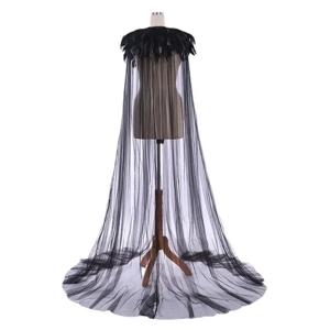 블랙 퍼 칼라 깃털 망토 연간 메쉬 중간 길이 봄 2025 패션 액세서리 무브랜드 포켓 손수건