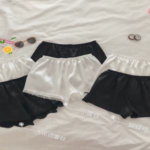 얇은 새틴 아이스 실크 복서 반바지, 섹시한 레이스, 눈부심 방지 레깅스, 캐주얼 여성 반바지, 여름