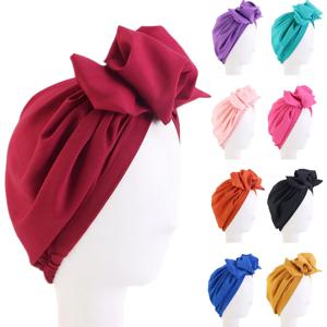 여성 Bowknot Turban 탄성 비니 플리티드 Chemo 캡 히잡 이슬람 모자를 쓰고 있죠 스트레치 탈모 헤드 커버 스카프 랩 보닛 모자
