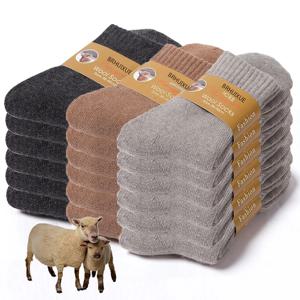 6 쌍 겨울 양모 양말 남성 남성 양말 슈퍼 두꺼운 솔리드 양말 콜드 스노우 테리 양말에 대한 메리노 플러시 여성 양말