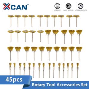 XCAN 45pcs 스틸 와이어 황동 휠 컵 브러시 세트 금속 연마 휠 Dremel 로타리 도구 Acceossires 용 3mm 생크