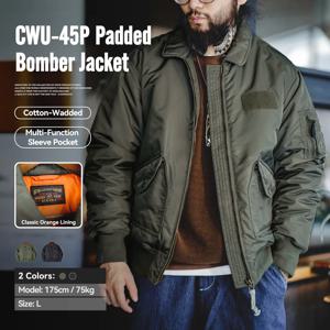 Maden 남성 CWU-45P 폭격기 재킷 가을 겨울 바람막이 두꺼운 외투 클래식 주황색 안감 고밀도 방수 소재 재킷