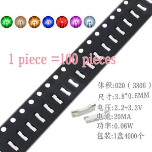 100PCS 패치 020 측면 LED 빛 구슬 3806 빨간색 주황색 노란색 녹색 분말 파란색 보라색 흰색 RGB 빛 튜브 백라이트 LED