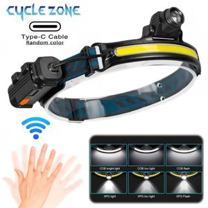 강력한 LED 센서 전조등 줌 COB 헤드라이트 충전식 헤드 손전등 배터리 내장 야외 캠핑 낚시 랜턴