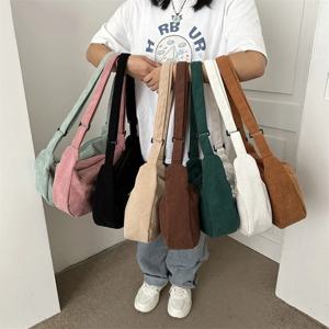 여성용 코듀로이 크로스 바디 백 여성용 대용량 숄더 백 패션 지갑과 핸드백 솔리드 컬러 여성용 메신저 백