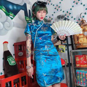 플러스 사이즈 브로케이드 드래곤 피닉스 Cheongsam 여성 Qipao 참신 중국어 드레스 섹시 슬림 분할 Vestidos 코스프레 의상 6XL
