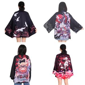 빈티지 일본 사무라이 프린트 기모노 streetwear 여성 카디건 셔츠 하오리 하라주쿠 전통 해변 유카타 아시아 옷