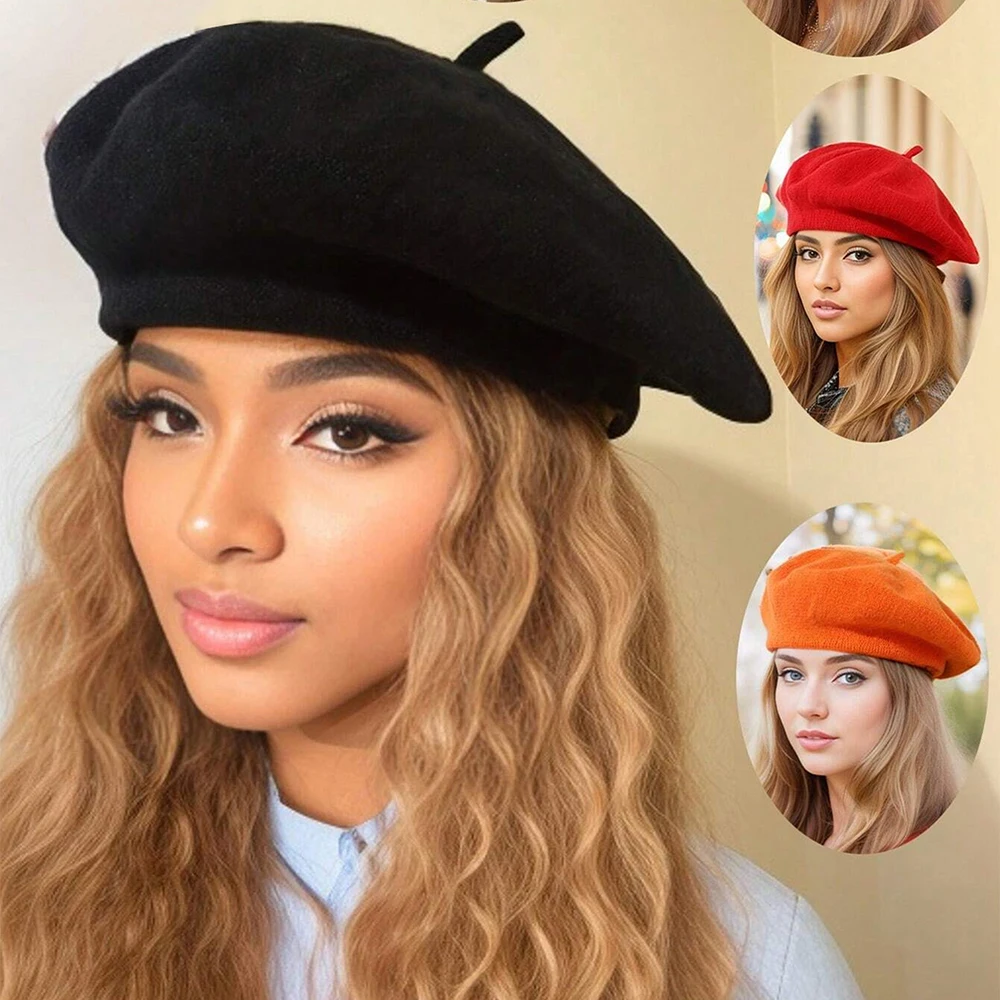 1pc 새로운 가을, 겨울 여성 니트 따뜻한 모자 프랑스 패션 베레모 다목적 기질 화가 모자 매일 사용에 적합