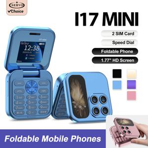 2025년 핫세일 SERVO i17Mini 2G 소형 플립 휴대폰 2 SIM 스피드 다이얼 매직 보이스 MP3 플래시라이트 미니 폴더형 휴대폰 FM 라디오