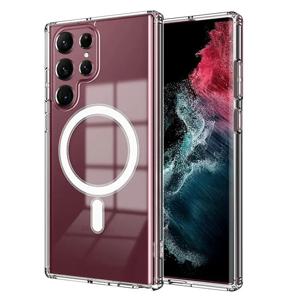 삼성 갤럭시 S24 + S21 FE S22 Plus S23 Ultra Plus 무선 충전 충격 방지 투명 커버 용 기존 Magsafe 마그네틱 케이스