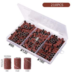 전기 매니큐어 기계용 샌딩 캡 밴드 210개/박스 180 # /120 # /80 #   그릿 네일 드릴 그라인딩 비트 파일 페디큐어 도구 세트