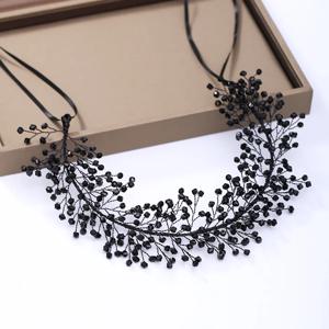 신부 블랙 헤어 덩굴 웨딩 머리띠, 티아라 크리스탈 신부 헤드피스, 웨딩 헤어 장식, 티아라 헤어밴드 헤어 쥬얼리