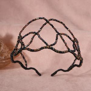크리스털 비즈 헤어넷 브레이드 패션, 블랙 여성용 헤어밴드, 헤드 크라운, 신부 웨딩 헤드피스, 쥬얼리 액세서리 2024