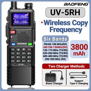 Baofeng UV-5RH 에어 밴드 워키토키, 충전식 무선 복사 주파수, Typ-C 999CH, UV 5R 장거리 햄 라디오용, 3800mAh