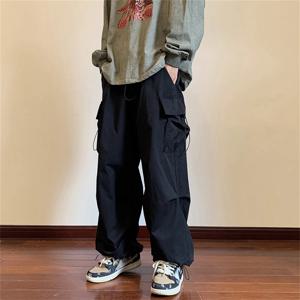 streetwear 2024 봄 하렘 캐주얼 바지 남성 탄성 허리 솔리드 컬러 카고 바지 여성용 멀티 포켓 루즈 헐렁한 바지