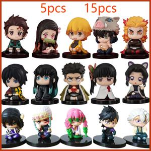 Q Posket 악마 슬레이어 그림 도매 미니 입상 5cs 10Pcs 15Pcs 세트 Kimetsu No Yaiba 작은 PVC 인형 데스크탑 장식
