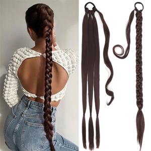 22-40 인치 합성 땋은 포니 테일 가발 여성 탄성 고무 밴드 가짜 포니 테일 헤어 익스텐션 포니 테일 주위 감싸기
