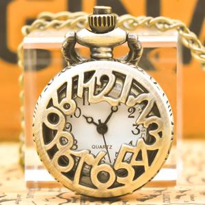 청동 섬세한 컴팩트 아라비아 숫자, 클램셸 포켓 시계 목걸이, 작은 포켓 시계 선물, 저렴한 어린이 장난감