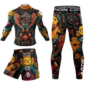 고무 안티 코디 Lundin Mma 러쉬 가드 킥복싱 무에타이 반바지 조깅 박스 Sportsuit Rushguard For MenT 셔츠 + 바지 세트