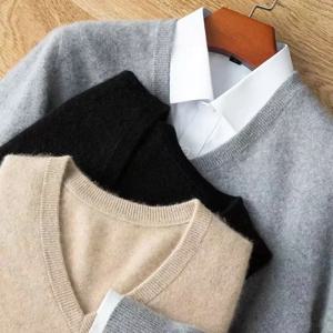 남성용 슈퍼 울 캐시미어 스웨터, 두꺼운 풀오버, 따뜻한 클래식 V넥 의류, 남성 점퍼, 저지, 풀 옴므, 가을, 겨울