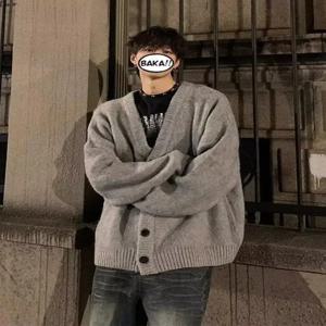 가을 겨울 니트 오픈 가디건 아우터웨어 남성용 레이지 스타일 고급스러운 느낌 OOTD 매칭 한국식 브이넥 스웨터 재킷 트렌디