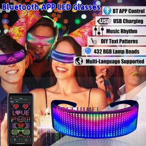 LED 빛나는 안경 블루투스 APP 풀 컬러 생일 파티 카니발 소품 매직 스크롤 DIY 텍스트 디스플레이 화면 안경