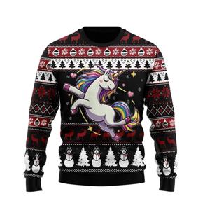 유니콘 추한 크리스마스 스웨터 트렌드 남녀공용, 3D 프린트 크리스마스 맨투맨, 캐주얼 스트리트웨어, 오버사이즈 풀오버 운동복