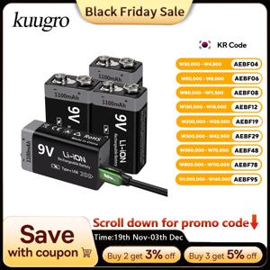 Kuugro USB 9V 충전식 배터리 1100mAh 타입-C 충전식 6F22 9V 리튬 이온 배터리 RC 헬리콥터 모델 멀티미터 장난감용