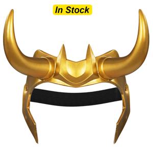 남자를위한 멋진 Loki 뿔 마스크 영화 슈퍼 악당 코스프레 의상 액세서리 황금 라텍스 헬멧 남자 여자 판타지 소품 선물