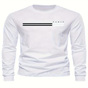 남성 봄과 가을 패션 캐주얼 긴팔 티셔츠 느슨한 파리 편지 인쇄 풀오버 라운드 넥 긴 소매 스웨트 셔츠
