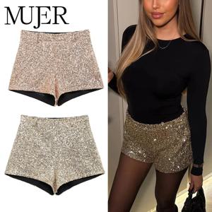 MUJER 2025 여성용 스팽글 미니 반바지, 미드 웨이스트 피트니스 여성용 반바지, 고급스러운 박서 반바지, 여성 패션 글리터 반바지
