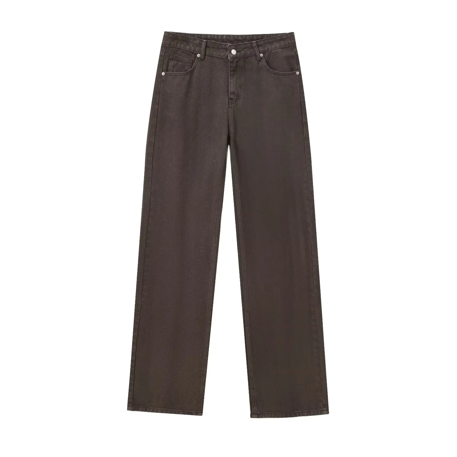 Tangada 2025 여성용 커피 롱 청바지 바지, 포켓 여성 데님 스트레이트 바지, 4M0144