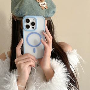 2025 iPhone 케이스 iPhone 11 12 13 14 15 16 시리즈용 자기 및 지문 방지 서리로 덥은 투명 캔디 색상