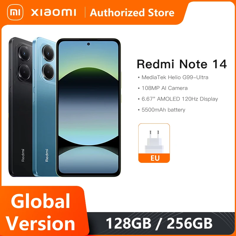 새로운 Xiaomi Redmi Note 14 글로벌 버전 MediaTek Helio G99-Ultra 108MP AI 카메라 6.67