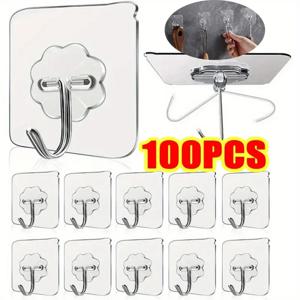 1-100Pcs투명 자기 접착제 벽 후크 다목적 벽 후크 키 홀더 수건 홀더 주방 욕실 액세서리