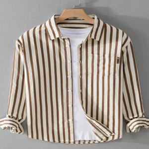 캐주얼 스트라이프 긴팔 셔츠 남성용 스타일리시 아티스틱 레저 일본 브랜드 얇은 셔츠 가을 시즌 레귤러 두께