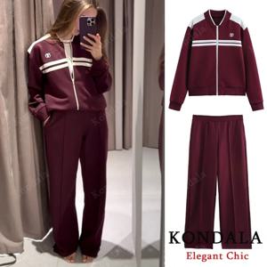 여성용 빈티지 재킷 세트 O넥 지퍼 재킷 엘라스틱 웨이스트 팬츠 2025 봄 가을 패션 하이 스트리트 캐주얼 여성 세트