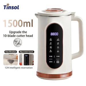 TINSOL 1500ml 다기능 벽 차단기 10 블레이드 블렌더 304 스테인레스 스틸 내부 두유 제조기 아침 식사 기계