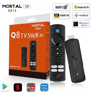 Mortal Q8 Android14 TV 스틱 WIFI6 음성 제어 TV 스틱 8K 비디오 Allwinner H313 Netflix YouTube TV 박스 무료 라이브 TV 스트리밍