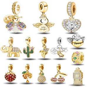 925 스털링 실버 러브 하트 반딧불 골든 시리즈 참 DIY 팔찌 목걸이 선물 고품질 파인 주얼리