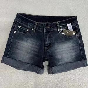 레트로 롤업 밑단 딥 블루 데님 반바지 여성 여름 섹시한 저층 엉덩이 덮음 핫 바지 American Distressed Washed Jean Short
