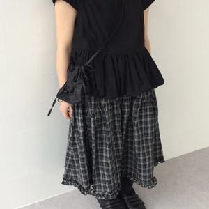 레트로 체크무늬 여성 스커트 한국 스타일 패셔너블 올매치 하이웨이스트 A라인 롱 스커트 레이스 디자인 다용도 미디 스커트