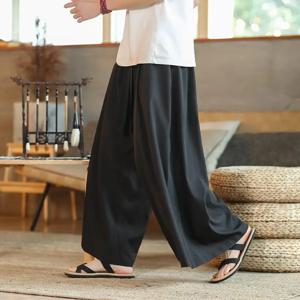 여름 남성용 경량 아이스 실크 와이드 레그 팬츠 특별한 홈 젠 차 명상 팬츠 루즈 핏 롱 트라우저 캐주얼 웨어