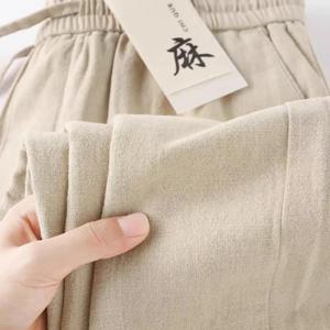 순수 린넨 통기성 신축성 있는 새로운 스타일의 9피스 바지 면-린넨 여름 얇은 단색 심플 캐주얼 남성 바지
