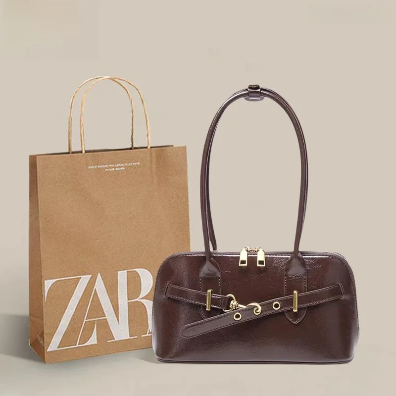 ZAR FENDEN 레트로 핸드헬드 커뮤터 백 여성용 대용량 볼링백 가을 시즌 언더암 백 더블 스트랩 지퍼 클로저