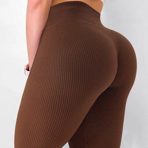 하이웨이스트 심리스 요가 레깅스, 골지 스포츠웨어 타이즈, 여성용 피트니스 의류, 가을/겨울용 짐 및 캐주얼웨어